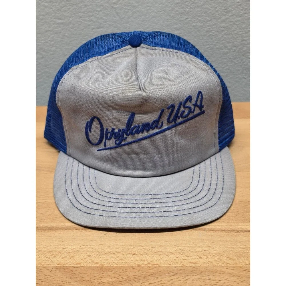 Opryland USA Trucker Hat Snapback Men's Blue Gray Vintage Souvenir Nashville